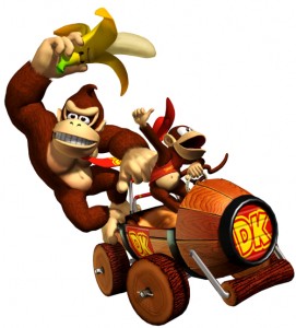 Donkey Kong and Diddy Kong and kart from Mario Kart: Double Dash