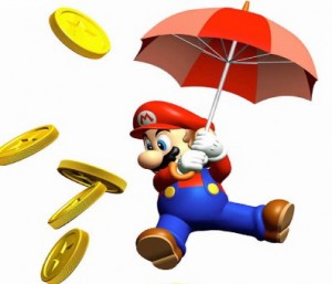 Mario with umbrella and coins artwork