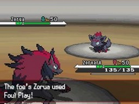 Pokémon Black and White battle screenshot, Zorua and Zoroark