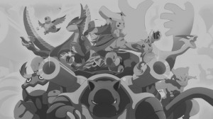 Pokémon trainer masthead, black and white
